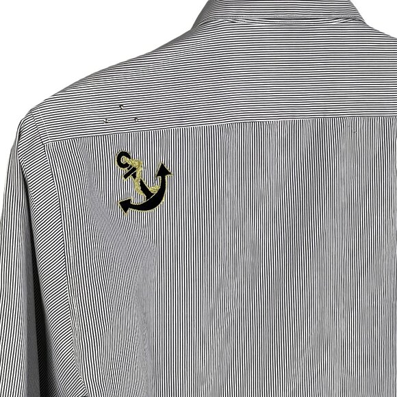 Las Olas Women Shirt L Lighthouse Embroidered Rhinestones Striped Nautical Artsy - Picture 5 of 16